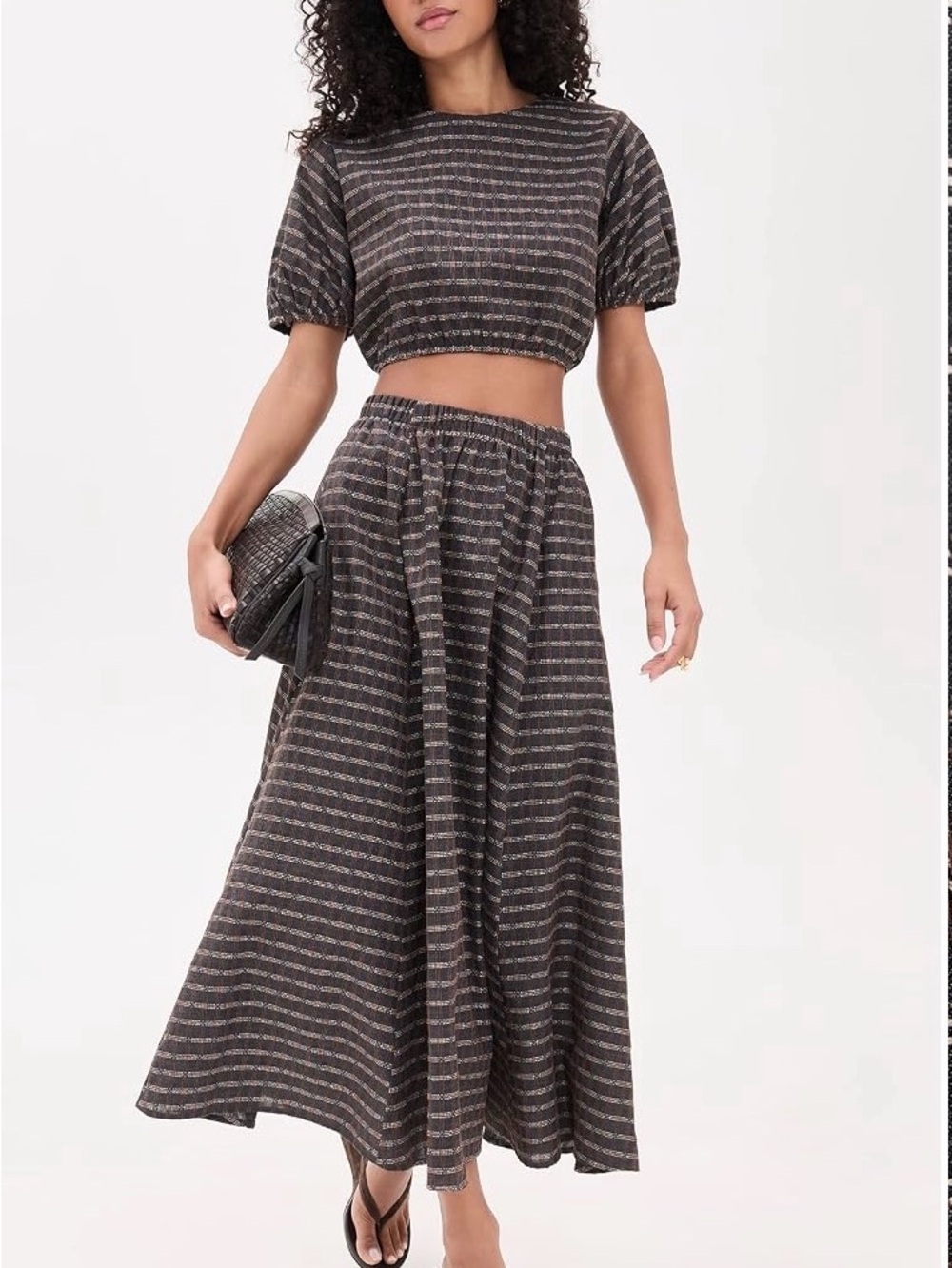 Le Bop Striped Maxi Skirt and bubble top set in Charcoal